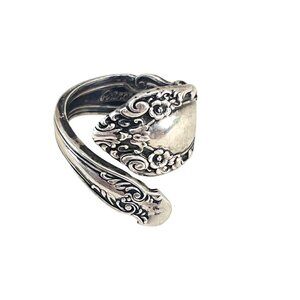 Antique-Inspired Sterling Silver Spoon Ring Ornate Floral Size 8